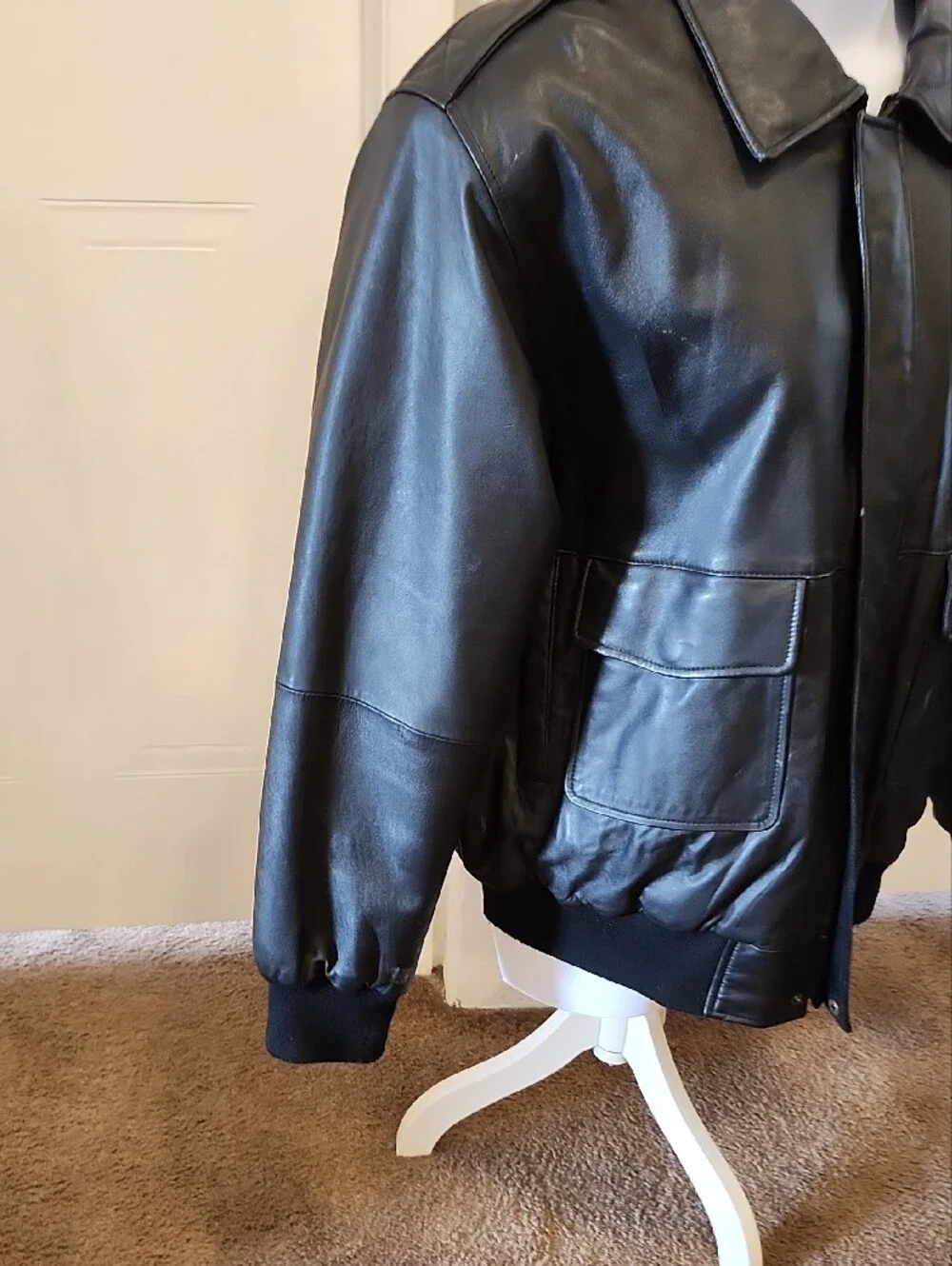 North Crest Men's Black Leather Bomber Jacket SZ XL
